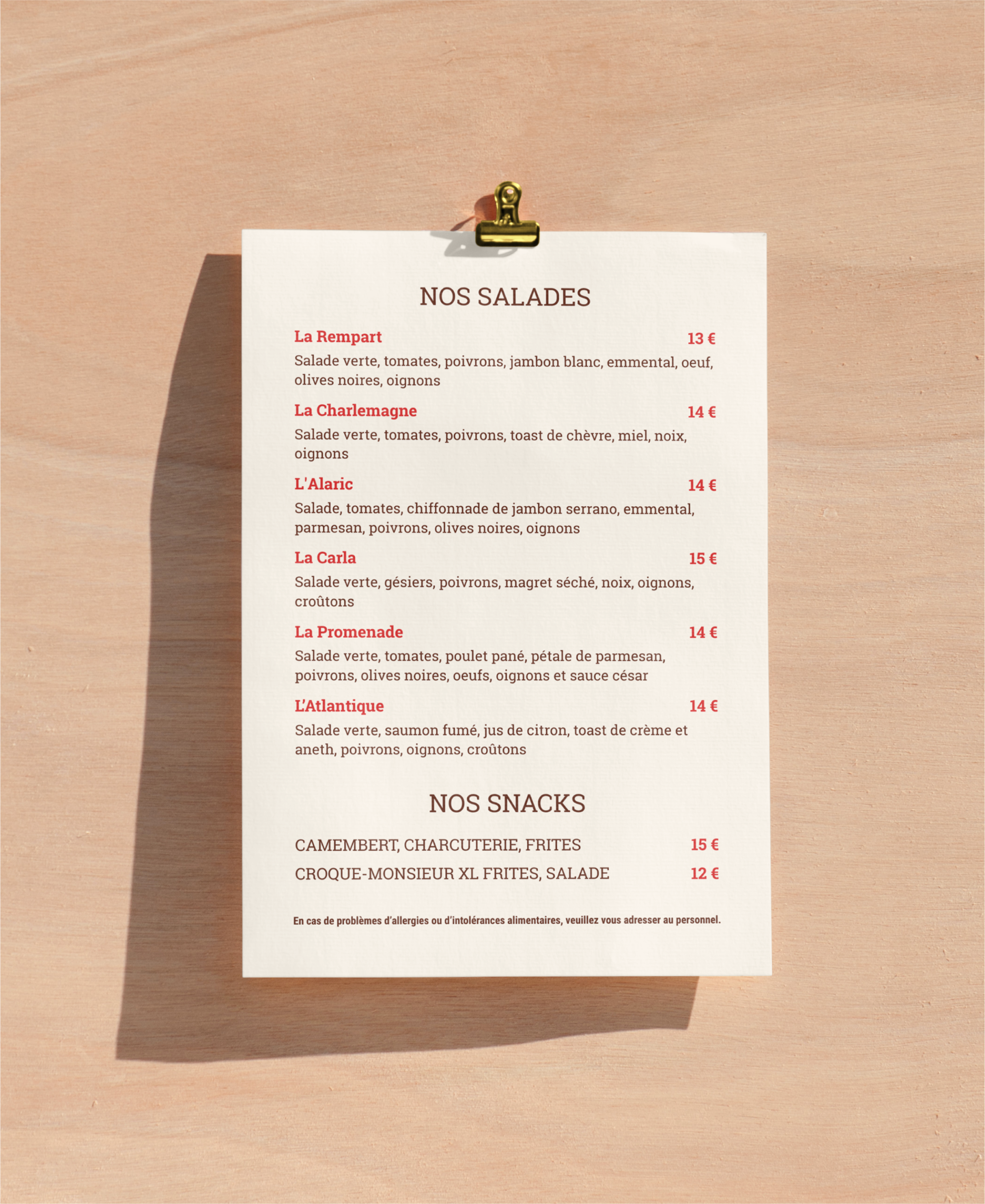 Menu Café de la Promenade Lagrasse